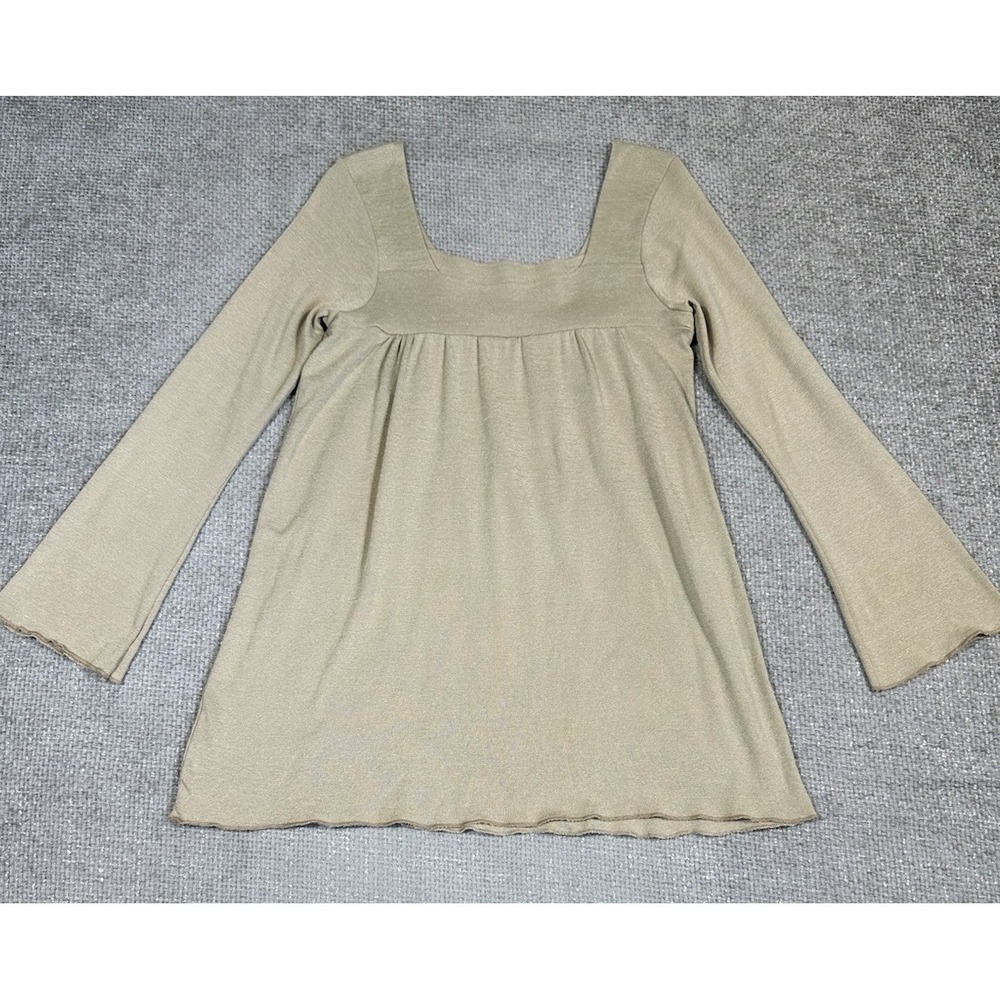 Michael Stars Top Womens OS Gold Square Neck Babydoll Tunic‎ Shimmery Y2K